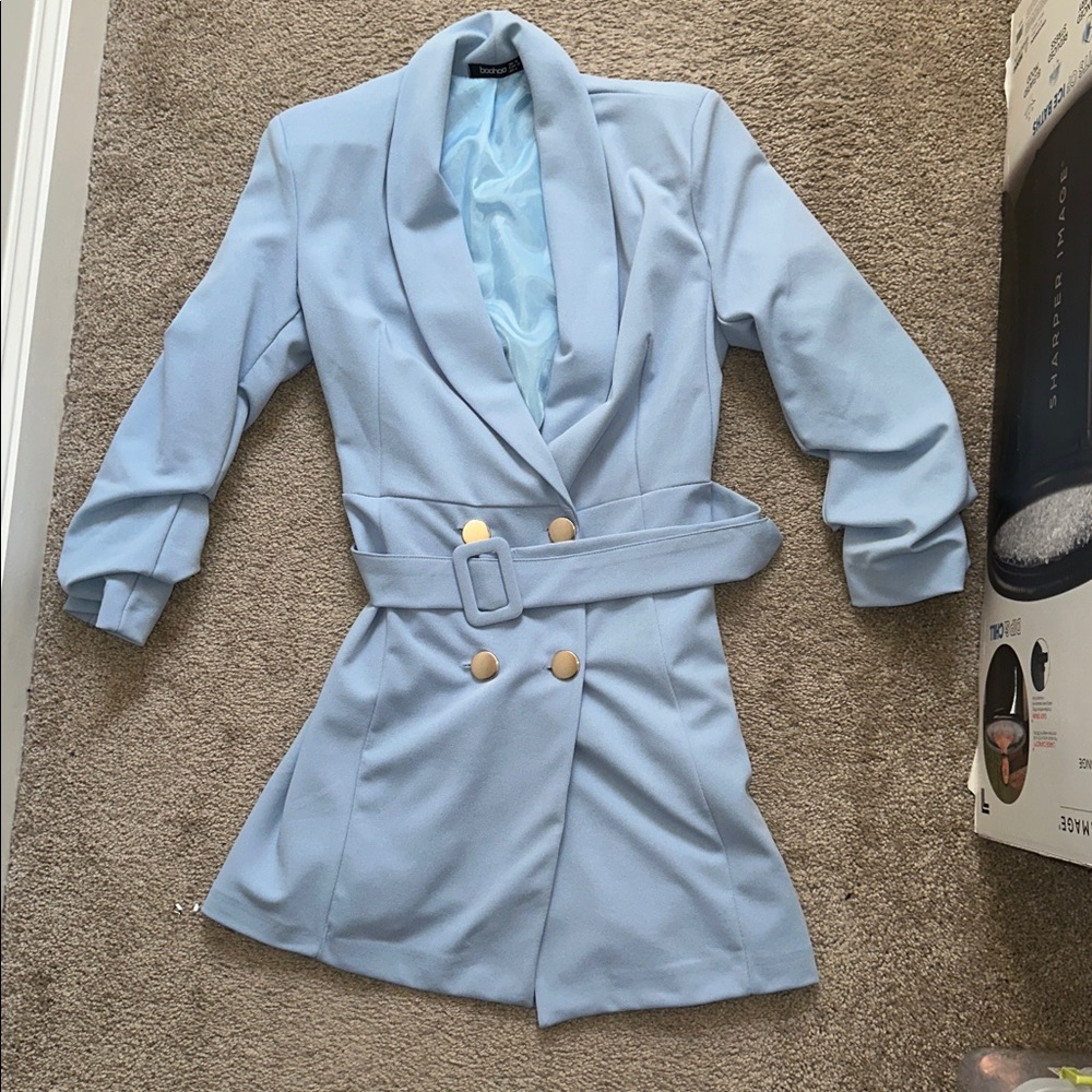 Boohoo Light Blue Double-Breasted Blazer